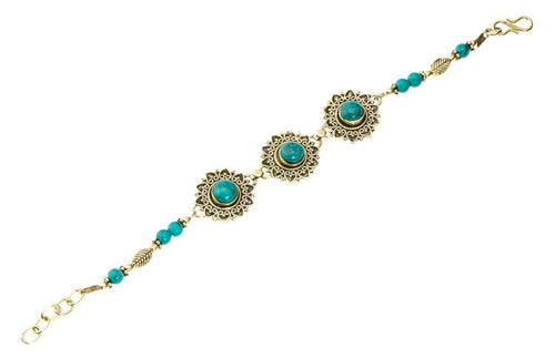 Messing Armband golden Herzen Blumen Türkis Blatt rund 18 - 20,5 cm Perlen - chic - net.de