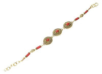 Load image into Gallery viewer, Messing Armband golden oval Punkte Kreise Jaspis 17 - 20 cm Zylinder Perlen - chic - net.de
