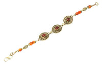 Load image into Gallery viewer, Messing Armband golden oval Punkte Kreise Karneol 17 - 20 cm runde Perlen - chic - net.de
