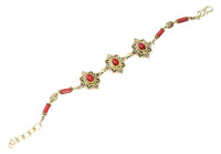 Load image into Gallery viewer, Messing Armband golden oval Raute Herzen Bögen Jaspis 18 - 20,5 cm Zylinder - chic - net.de
