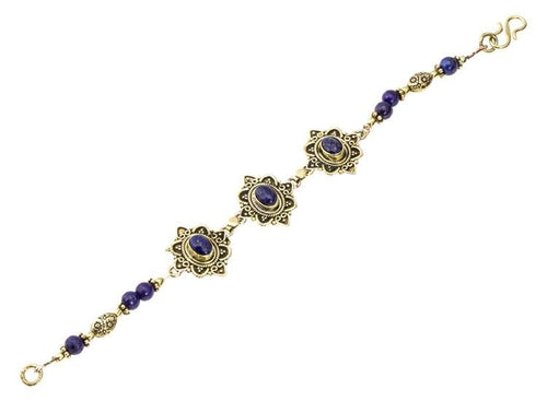 Messing Armband golden oval Raute Herzen Bögen Lapis rund 18 cm Perlen - chic - net.de