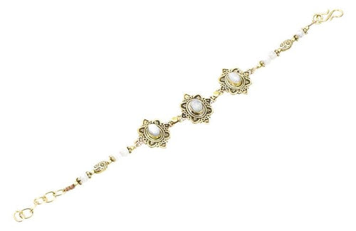 Messing Armband golden oval Raute Herzen Bögen Mondstein rund 18 - 20,5 cm Perlen - chic - net.de