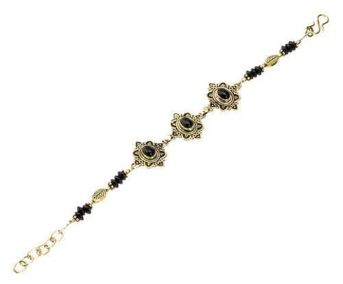Messing Armband golden oval Raute Herzen Bögen Onyx Blatt 18 - 20,5 cm Scheiben - chic - net.de