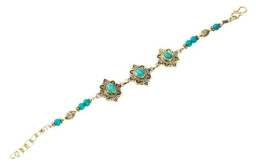 Messing Armband golden oval Raute Herzen Bögen Türkis rund 18 - 20,5 cm Perlen - chic - net.de