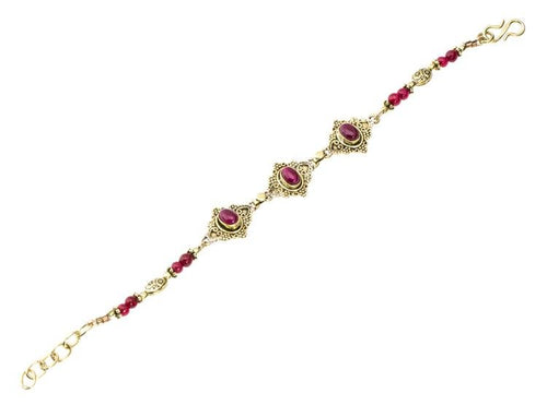 Messing Armband golden oval Raute Herzen Punkte Rubin rund 17,5 - 20 cm Perlen - chic - net.de