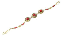 Load image into Gallery viewer, Messing Armband golden rund Dreiecke Blatt Jaspis 17,5 - 21 cm Zylinder Perlen - chic - net.de
