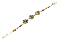 Load image into Gallery viewer, Messing Armband golden rund Dreiecke Blatt Tigerauge 17,5 - 21 cm Perlen - chic - net.de
