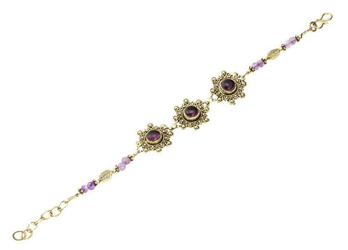 Messing Armband golden Tropfen Blumen Amethyst Blatt rund 18 - 20,5 cm Perlen - chic - net.de