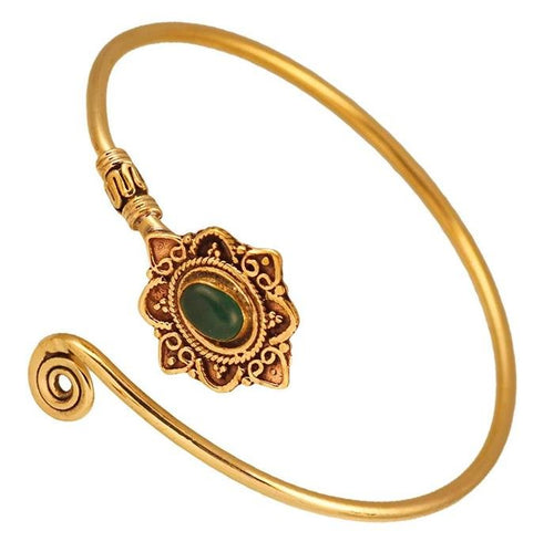 Messing Armreif antik gold grün Onyx Schnörkel verstellbar - chic - net.de