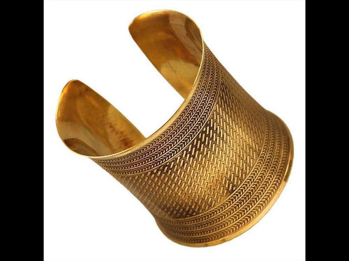 Messing Armreif antik golden breit Musterung Striche oxidiert verstellbarTribal Schmuck - chic - net.de