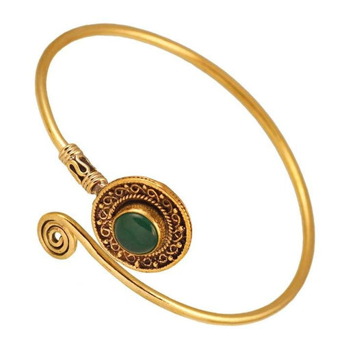 Messing Armreif antik golden grüner Onyx rund Kugeln verstellbar antik Tribal Schmuck - chic - net.de