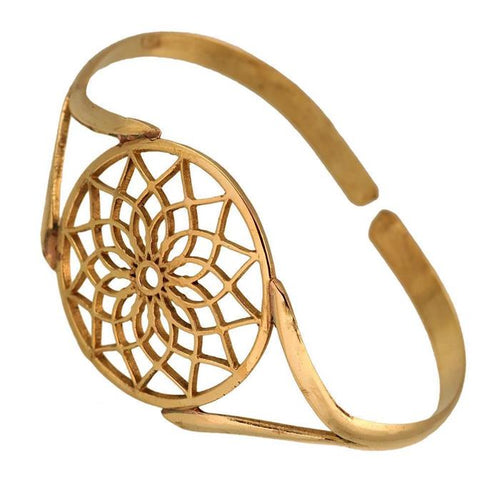 Messing Armreif antik golden oval Blume rund groß verstellbarTribal Schmuck - chic - net.de