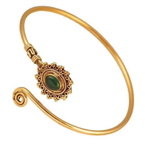 Messing Armreif antik golden ovaler grüner Onyx Schnörkel Stern verstellbar - chic - net.de