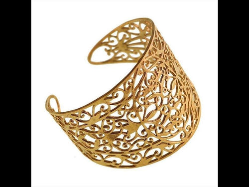 Messing Armreif antik golden rund breit Schnörkel Herzen verstellbarTribal Schmuck - chic - net.de