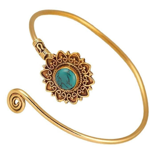 Messing Armreif antik golden Türkis rund Maserung Schnörkel Herzen verstellbar antik Tribal Schmuck - chic - net.de