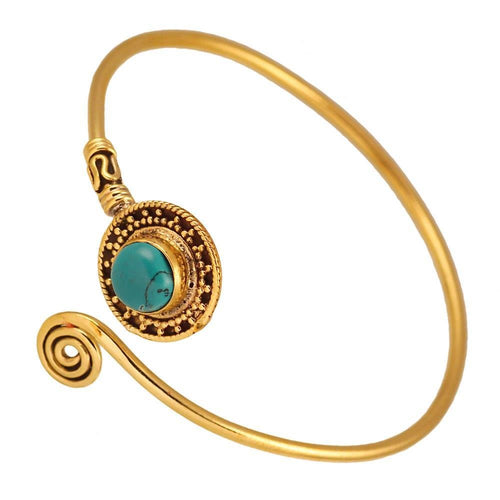 Messing Armreif antik golden türkis Stein Spirale verstellbar - chic - net.de