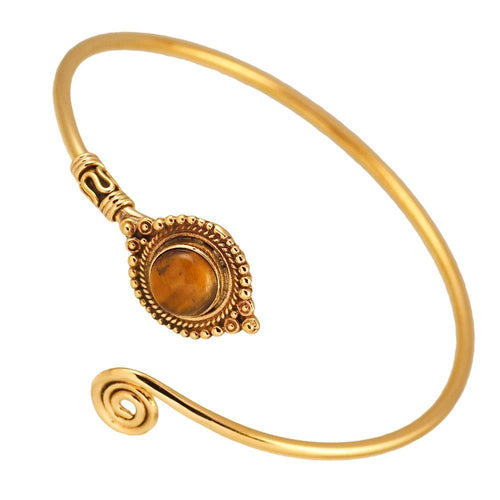 Messing Armreif antik goldenTigerauge Maserung rund Kugeln verstellbar - chic - net.de