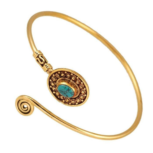 Messing Armreif antik Türkis oval klein Punkte verstellbar antik Tribal Schmuck - chic - net.de