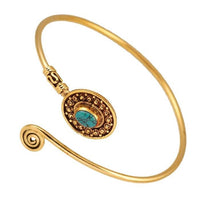 Load image into Gallery viewer, Messing Armreif antik Türkis oval klein Punkte verstellbar antik Tribal Schmuck - chic - net.de
