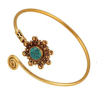 Load image into Gallery viewer, Messing Armreif antik türkis Stein Kugeln Blume verstellbar antik Tribal Schmuck - chic - net.de
