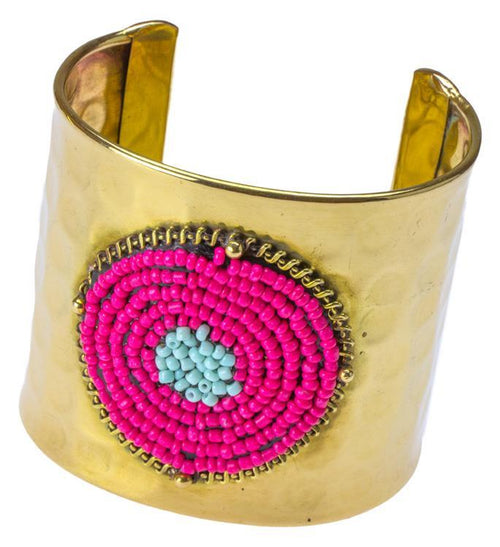 Messing Armreif gold Perlen Kreise gehämmert grau rosa breit nickelfrei verstellbar antik Tribal - chic - net.de