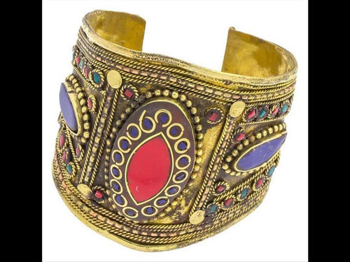 Messing Armreif gold Raute Mandel Seile Lapis Jaspis breit nickelfrei verstellbar antik Tribal - chic - net.de