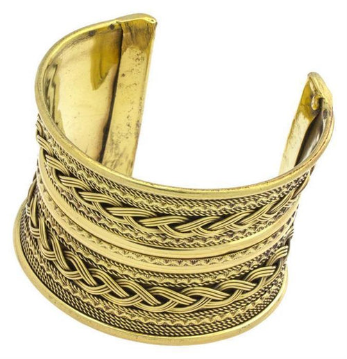Messing Armreif gold Seile Zopf Zickzack konkav breit nickelfrei verstellbar antik Tribal Schmuck - chic - net.de