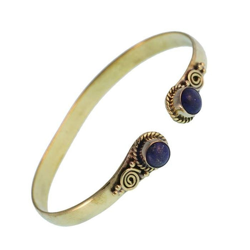 Messing Armreif golden blau Lapis rund acht Zopfrand nickelfrei verstellbar antik Tribal Schmuck - chic - net.de