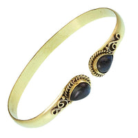 Cargar imagen en el visor de la galería, Messing Armreif golden Labradorit Spirale Tropfen Flechtrand nickelfrei verstellbar antik Tribal - chic - net.de
