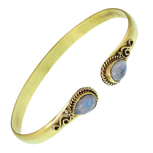 Messing Armreif golden Mondstein Spirale Tropfen Flechtrand nickelfrei verstellbar antik Tribal - chic - net.de