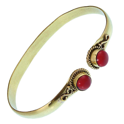 Messing Armreif golden rot Jaspis rund acht Zopfrand nickelfrei verstellbar antik Tribal Schmuck - chic - net.de