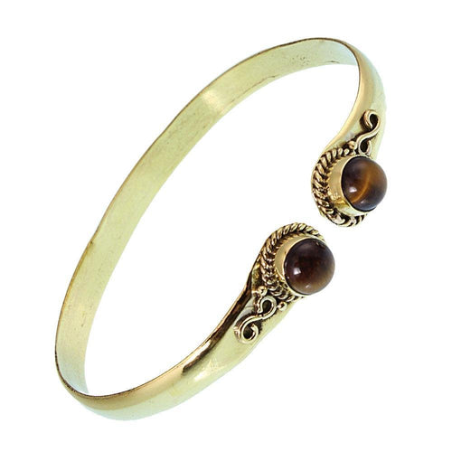 Messing Armreif golden Tigerauge rund acht Zopfrand nickelfrei verstellbar antik Tribal Schmuck - chic - net.de