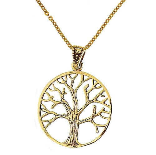 Messing Brass Anhänger schraffiert Baum des Lebens golden Kette nickelfrei Tribal antik Schmuck - chic - net.de