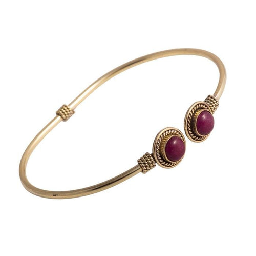 Messing Brass Armreif golden oval Seilmuster Rubin facettiert nickelfrei verstellbar antik Tribal - chic - net.de