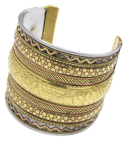 Messing Brass Armreif Seile Wellen Blume oxidiert gold breit nickelfrei antik Seile Tribal Schmuck - chic - net.de