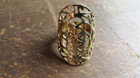 Load image into Gallery viewer, Messing Brass Tribal Ringe Blume des Lebens Spiralen rund antik golden nickelfrei 30 mm - chic - net.de
