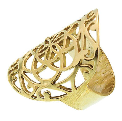 Messing Brass Tribal Ringe Blume des Lebens Spiralen rund antik golden nickelfrei 30 mm - chic - net.de