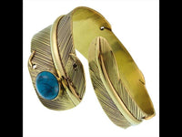 Cargar imagen en el visor de la galería, Messing gold Armreif Feder breit oxidiert oval Türkis nickelfrei verstellbar antik Tribal Schmuck - chic - net.de
