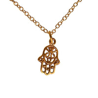 Load image into Gallery viewer, Messing golden Anhänger Khamsa Hand 17 mm verziert mit Kette Karabiner - chic - net.de
