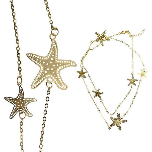 Messing Kette golden fein eingearbeitete Seesterne dünn filigran 93 - 98 cm - chic - net.de