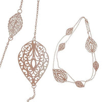 Load image into Gallery viewer, Messing Kette rosè golden fein eingearbeitete Blätter verschnörkelt dünn 93 - 98 cm - chic - net.de
