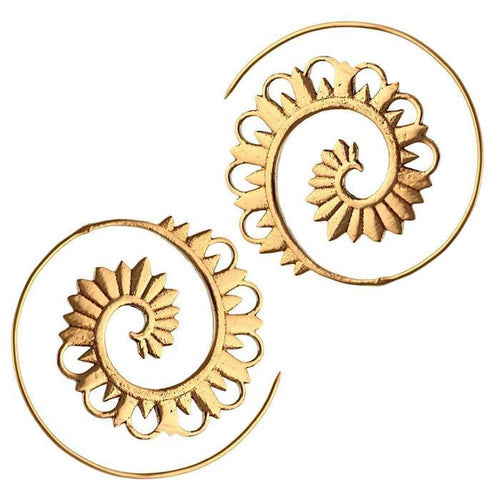 Messing Ohrringe fein golden Spiralen Zacken Bögen Muster antik rund - chic - net.de