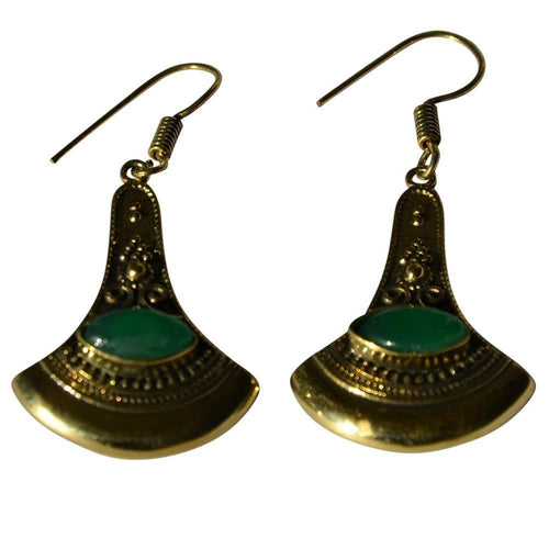 Messing Ohrringe Onyx Stein grün gold Axt Form Mandel - chic - net.de
