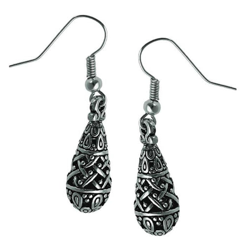 Messing Ohrringe silbern Tropfenform gemustert PunkteTropfen Gitter Muster Hohlkörper - chic - net.de