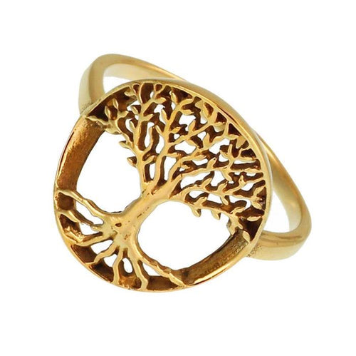 Messing Ring Baum des Lebens rund dünn Brass antik golden nickelfrei Tribal Schmuck - chic - net.de