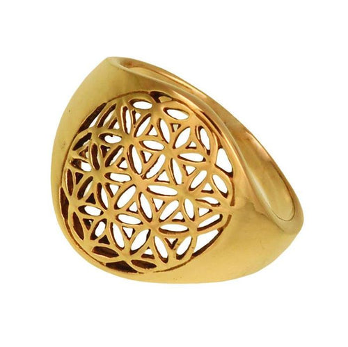Messing Ring Blume des Lebens rund Brass antik golden nickelfrei Tribal Schmuck - chic - net.de