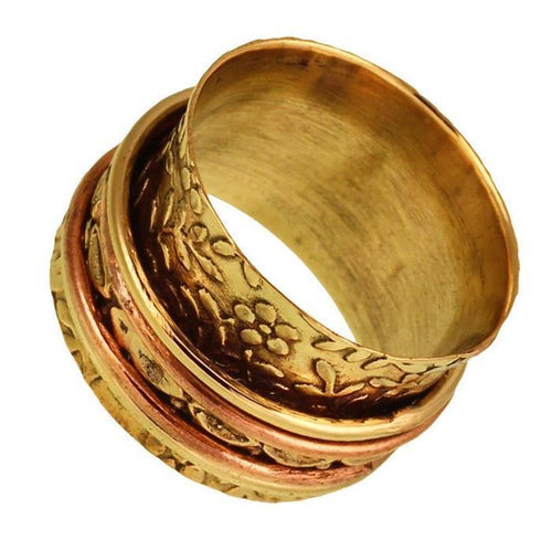 Messing Ring breit Blüten Ringchen golden rosé antik nickelfrei Tribal Schmuck - chic - net.de