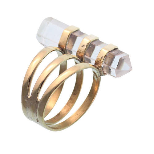 Messing Ring golden Edelstein Bergkristall durchsichtig Stiftform glatt geschliffen antik - chic - net.de