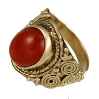 Load image into Gallery viewer, Messing Ring Karneol oval orange Spiralen Seil Muster rot antikTribal - chic - net.de
