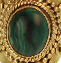 Load image into Gallery viewer, Messing Ring Malachit glatt oval grün Punkte Seil Muster nickelfrei antik Tribal - chic - net.de
